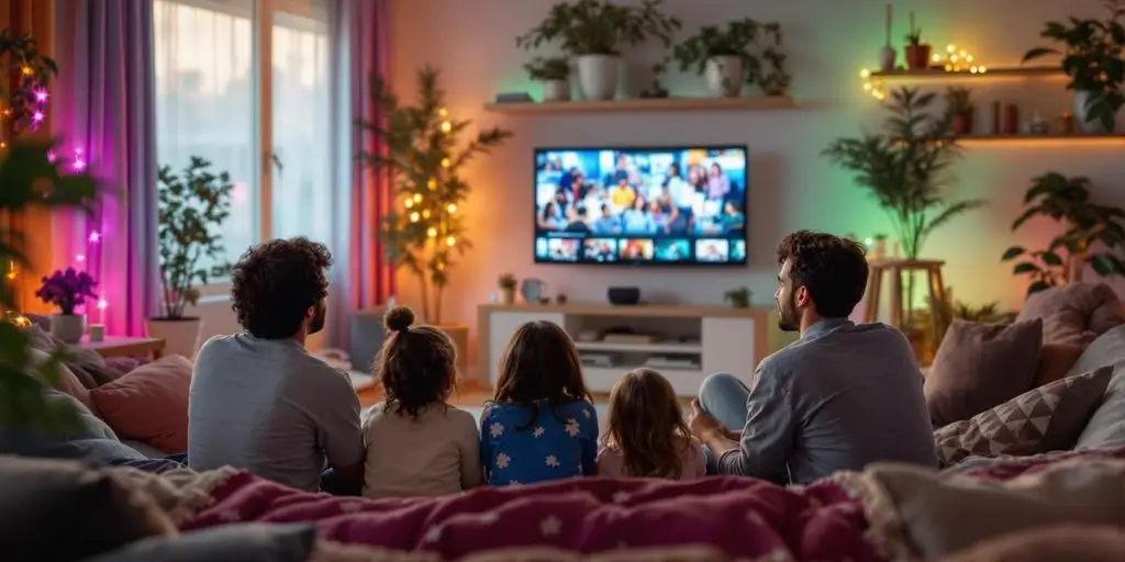 A family watching TV in a cozy living room Best IPTV Canada thumbnail (1)