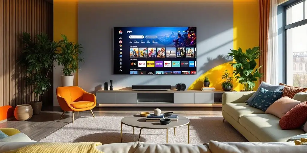 Living room with large screen for IPTV Subscription viewing thumbnail (1)