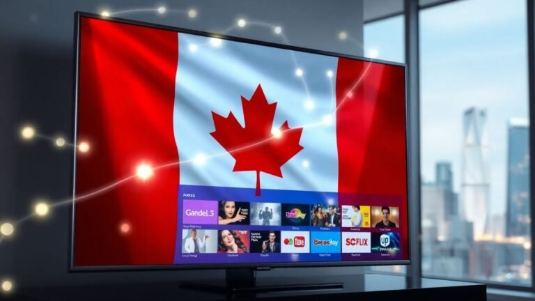 Canadian flag with TV screen and entertainment channels.Where can i find IPTV in Canada thumbnail